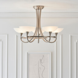 Cagney 5 Light Semi Flush Multi Arm Ceiling Light Satin Chrome, White Painted Glass with Faint Line Pattern, G9 - thumbnail 2