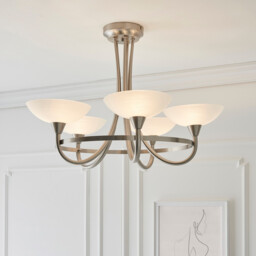 Cagney 5 Light Semi Flush Multi Arm Ceiling Light Satin Chrome, White Painted Glass with Faint Line Pattern, G9 - thumbnail 3