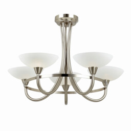 Cagney 5 Light Semi Flush Multi Arm Ceiling Light Satin Chrome, White Painted Glass with Faint Line Pattern, G9 - thumbnail 1