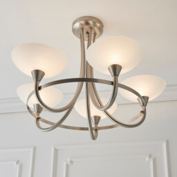 Cagney 5 Light Semi Flush Multi Arm Ceiling Light Satin Chrome, White Painted Glass with Faint Line Pattern, G9 - thumbnail 5