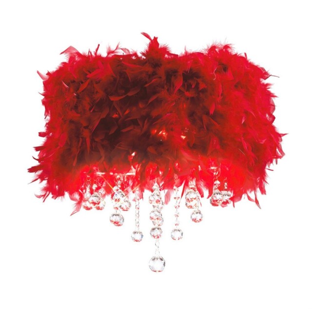 Ibis Flush Ceiling with Red Feather Shade 3 Light Polished Chrome, Crystal - image 1