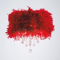 Ibis Flush Ceiling with Red Feather Shade 3 Light Polished Chrome, Crystal - thumbnail 2