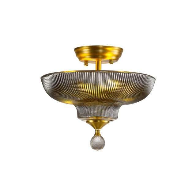 Dresden 2 Light Semi Flush Ceiling Lamp E27 With Round 30cm Glass Shade Satin Gold, Smoked - image 1