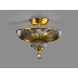Dresden 2 Light Semi Flush Ceiling Lamp E27 With Round 30cm Glass Shade Satin Gold, Smoked - thumbnail 3