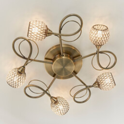 Aherne 5 Light Semi flush Antique Brass With Antique Brass Wire, Bead Shade, G9 - thumbnail 5