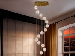 Austral Modern Cluster Drop 5 Light LED Pendant Light, Spherical Carved Crystal Globes, 1264lm, 3200K - thumbnail 1