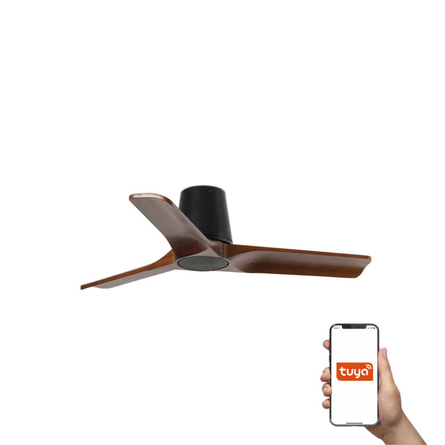 Heywood Tub 90cm Smart Ceiling Fan Black, Walnut Blades - image 1