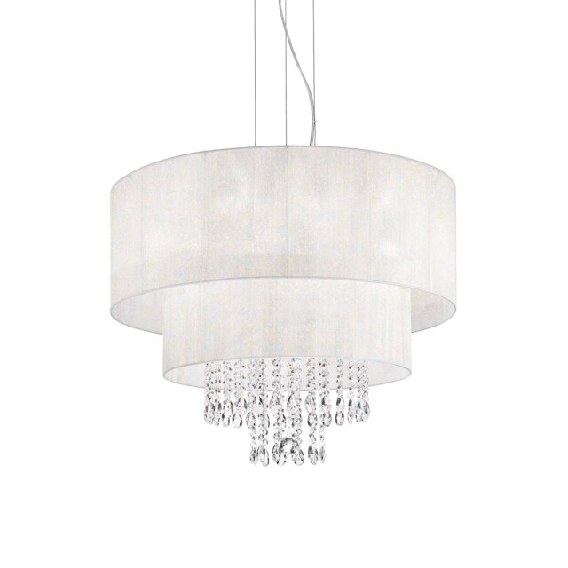 Opera 6 Light Ceiling Pendant Chrome, Crystals with And White Shade, E27 - image 1
