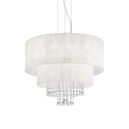 Opera  6 Light Ceiling Pendant Chrome, Crystals with And White Shade, E27