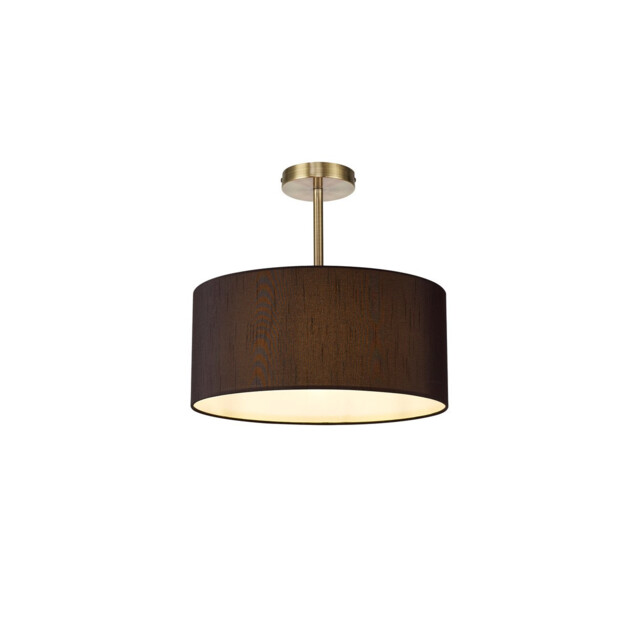 Baymont Antique Brass E27 Semi Flush With 40cm x 18cm Faux Silk Shade, Black/White Laminate - image 1