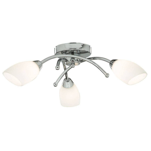 Opera 3 Light Flush Multi Arm Ceiling Light Chrome and Opal Glass, G9 - image 1