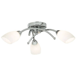 Opera 3 Light Flush Multi Arm Ceiling Light Chrome and Opal Glass, G9