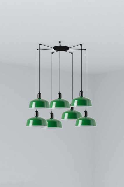 Tatawin Medium Cluster Pendant Ceiling Light Satin Black, Gloss Green 7x E27