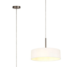 Baymont Satin Nickel 5 Light E27 Single Pendant, With 45cm x 15cm Faux Silk Shade, White - thumbnail 1