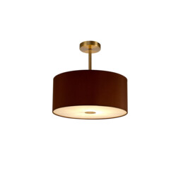Baymont Antique Brass E27 Semi Flush With 40cm x 18cm Dual Faux Silk Shade, Raw Cocoa/Grecian Bronze