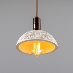 Kauri Dome Pendant, Matte White Striped, Antique Brass - thumbnail 3