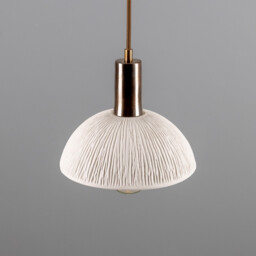 Kauri Dome Pendant, Matte White Striped, Antique Brass - thumbnail 2