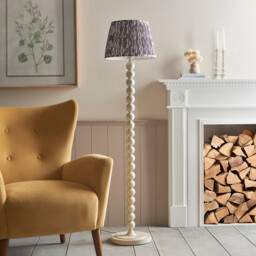 Higgledy Gloss Almond White Paint Floor Lamp with Pearl Grey Fabric Ikat Shade 35cm E27 - thumbnail 3