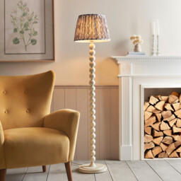 Higgledy Gloss Almond White Paint Floor Lamp with Pearl Grey Fabric Ikat Shade 35cm E27 - thumbnail 2