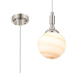 Richmond 12cm Pendant, 1 Light G9, IP44, Polished Nickel/Brown/White Round Marble Effect Glass
