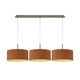 Baymont Antique Brass 3 Light E27 Linear Pendant With 40cm x 18cm Dual Faux Silk Shade, Raw Cocoa/Grecian Bronze