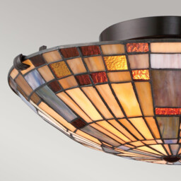 Quoizel Inglenook Ceiling Light Tiffany Style Valiant Bronze, Art Glass Shade 2x E27 - thumbnail 5