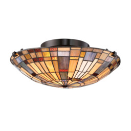 Quoizel Inglenook Ceiling Light Tiffany Style Valiant Bronze, Art Glass Shade 2x E27
