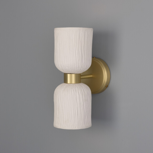 Sakura Wall Light, Matte White Striped, Satin Brass - image 1