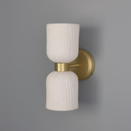 Sakura Wall Light, Matte White Striped, Satin Brass