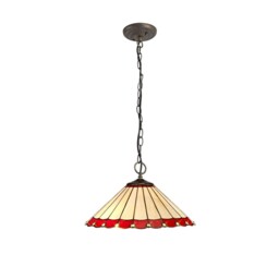 Worcester 3 Light Downlighter Ceiling Pendant E27 With 40cm Tiffany Shade, Red, Crystal, Aged Antique Brass - thumbnail 1
