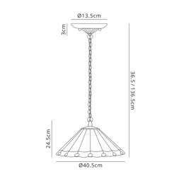 Worcester 3 Light Downlighter Ceiling Pendant E27 With 40cm Tiffany Shade, Red, Crystal, Aged Antique Brass - thumbnail 2
