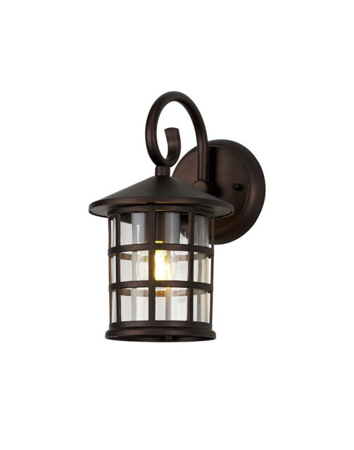 Horicon Down Round Grid Wall Lamp, 1 x E27, IP44, Antique Bronze, Clear Glass, 2yrs Warranty - image 1