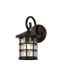 Horicon Down Round Grid Wall Lamp, 1 x E27, IP44, Antique Bronze, Clear Glass, 2yrs Warranty