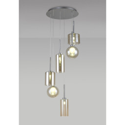 Baldwin 45cm Round Pendant 2.5m, 6 x G9, Polished Chrome/Cognac/Frosted Type A,B,C,G Shade - thumbnail 3