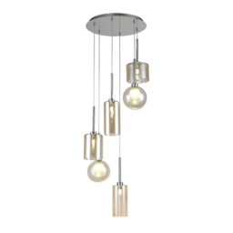 Baldwin 45cm Round Pendant 2.5m, 6 x G9, Polished Chrome/Cognac/Frosted Type A,B,C,G Shade - thumbnail 1