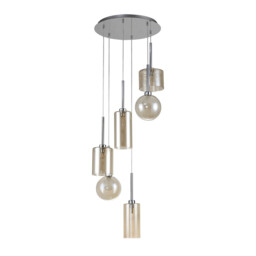 Baldwin 45cm Round Pendant 2.5m, 6 x G9, Polished Chrome/Cognac/Frosted Type A,B,C,G Shade - thumbnail 5