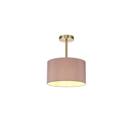 Baymont Antique Brass E27 Semi Flush With 30cm x 17cm Dual Faux Silk Shade, Taupe/Halo Gold
