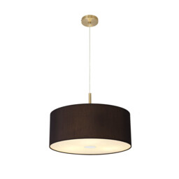Baymont Antique Brass 3 Light E27 Single Pendant With 50cm x 20cm Faux Silk Shade, Black/White Laminate - thumbnail 5