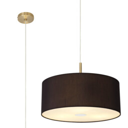 Baymont Antique Brass 3 Light E27 Single Pendant With 50cm x 20cm Faux Silk Shade, Black/White Laminate