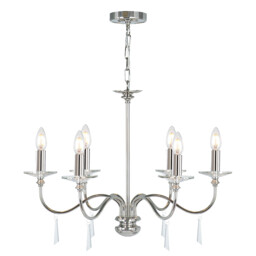Finsbury Park 6 Light Multi Arm Chandelier Polished Nickel Finish - Shades Not Included, E14 - thumbnail 1
