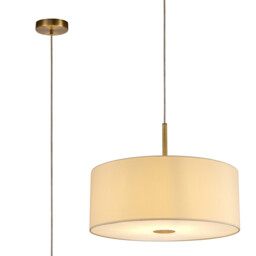 Baymont Antique Brass E27 Single Pendant With 50cm x 20cm Faux Silk Shade, Ivory Pearl/White Laminate
