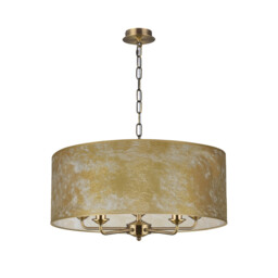 Banyan 5 Light Multi Arm Pendant, E14 Antique Brass With 60cm x 22cm Gold Leaf With White Lining Shade - thumbnail 5