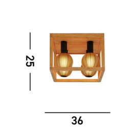 Square Woven Bamboo Wood 4 Light Ceiling Flush - thumbnail 3