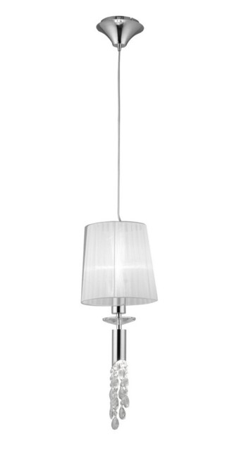 Tiffany Ceiling Pendant 1+1 Light E27+G9, Polished Chrome with White Shade & Clear Crystal - image 1