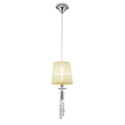 Tiffany Ceiling Pendant 1+1 Light E27+G9, Polished Chrome with White Shade & Clear Crystal - thumbnail 3