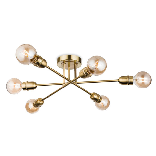 Trident 6 Light Multi Arm Semi Flush Light Brushed Brass, E27