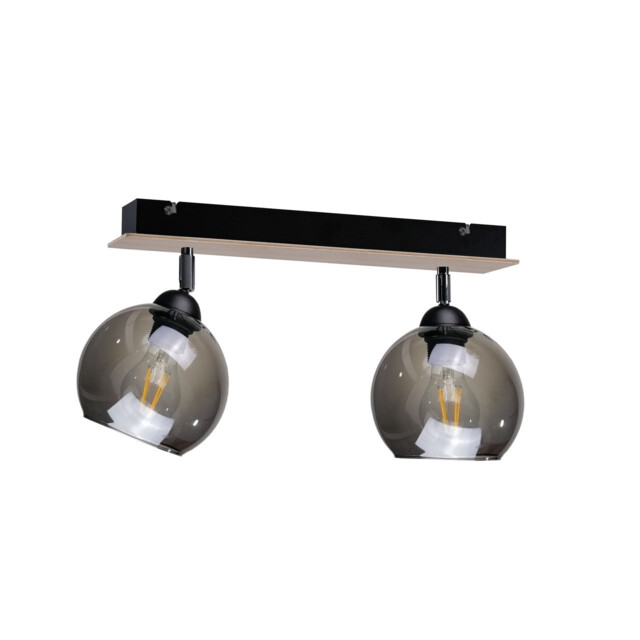 Wood Twin Ceiling Spotlight Black, 50cm, 2x E27