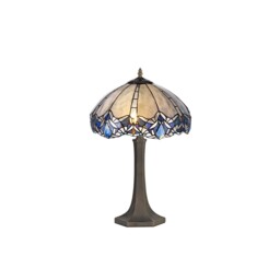 Worcester 2 Light Octagonal Table Lamp E27 With 40cm Tiffany Shade, Blue, Clear Crystal, Aged Antique Brass - thumbnail 1
