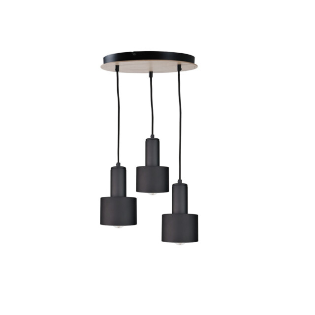 Luce Cluster Pendant Ceiling Light Black, Wood, 30cm, 3x E27