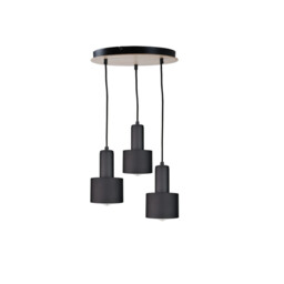 Luce Cluster Pendant Ceiling Light Black, Wood, 30cm, 3x E27
